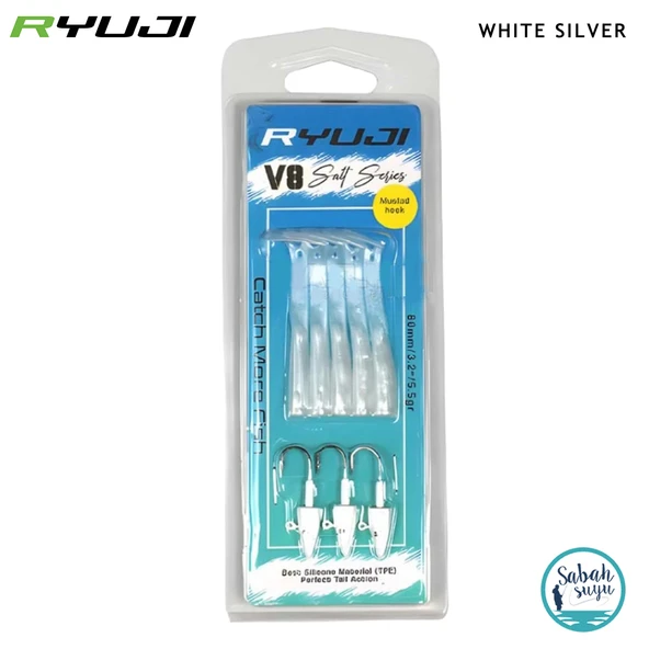 Ryuji V8 8cm 5.5gr Silikon Yem Set (3+5) White Silver ürün görseli 1