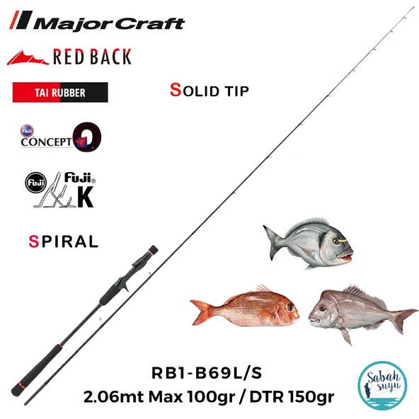 Major Craft Red Back 1G RB1-B69L/S Solid 2.06mt Max 100/150gr (S2P) Tetikli Tai Rubber Kamış ürün görseli 1