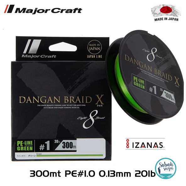 Major Craft Dangan Braid X 8X İp Misina PE 1.0 0.13mm 20lb/9.07kg 300mt Yeşil ürün görseli 1