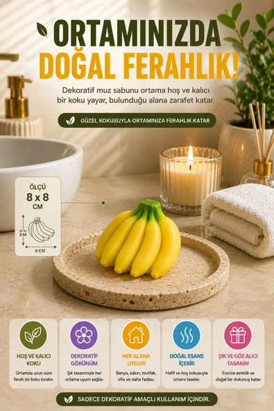 Dekoratif Muz Sabunu Ortam Kokusu Meyvemsi Esans Banyo WC Salon Ofis Dekoru 8x8 cm Şık Tasarım ürün görseli 1
