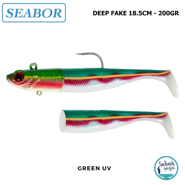 Seabor Deep Fake Silikon Balık 200gr 18.5cm Combo (2+1) Green UV ürün görseli 1