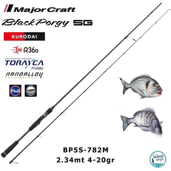 Major Craft 5G Black Porgy Kurodai BP5S-782M 2.34mt 4-20gr (2P) Light Spin Kamış ürün görseli 1