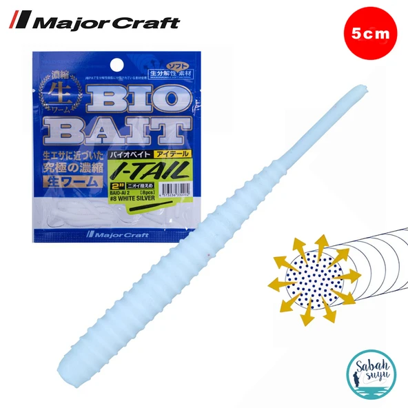 Major Craft Biobait I-Tail Kokulu Silikon 5cm #08 White Silver (8 Adet) ürün görseli 1