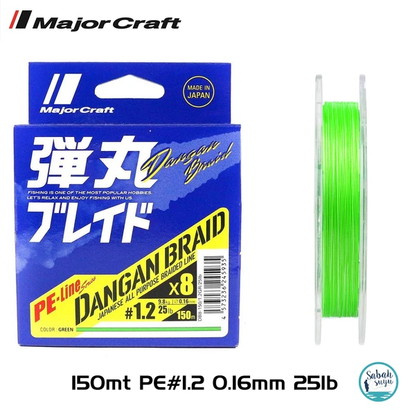Major Craft Dangan Braid 8X İp Misina PE 1.2 0.16mm 25lb/9.8kg 150mt Yeşil ürün görseli 1