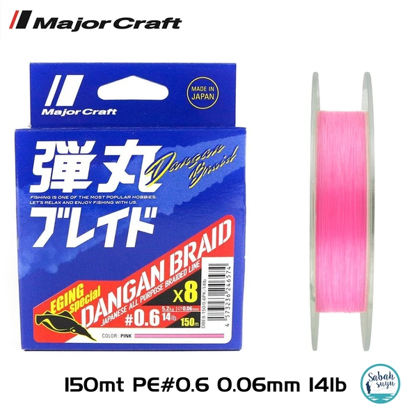 Major Craft Dangan Braid 8X İp Misina PE 0.6 0.06mm 14lb/5.2kg 150mt Pembe ürün görseli 1