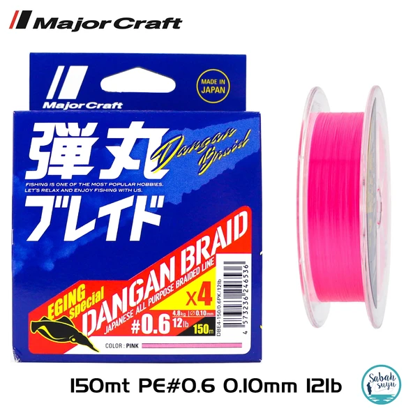 Major Craft Dangan Braid EGI 4X İp Misina PE 0.6 0.10mm 12lb/4.8kg 150mt Pembe ürün görseli 1