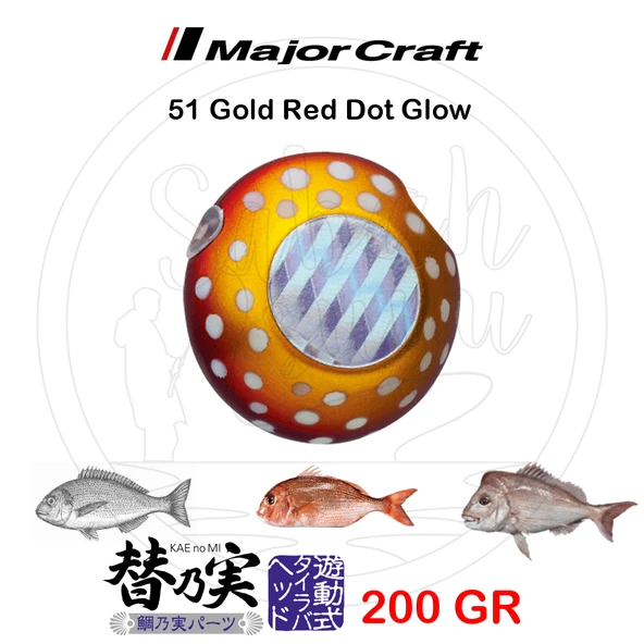 Major Craft TM-Head Slider Tai Rubber Jig 200gr #51 Gold Red Dot Glow ürün görseli 1