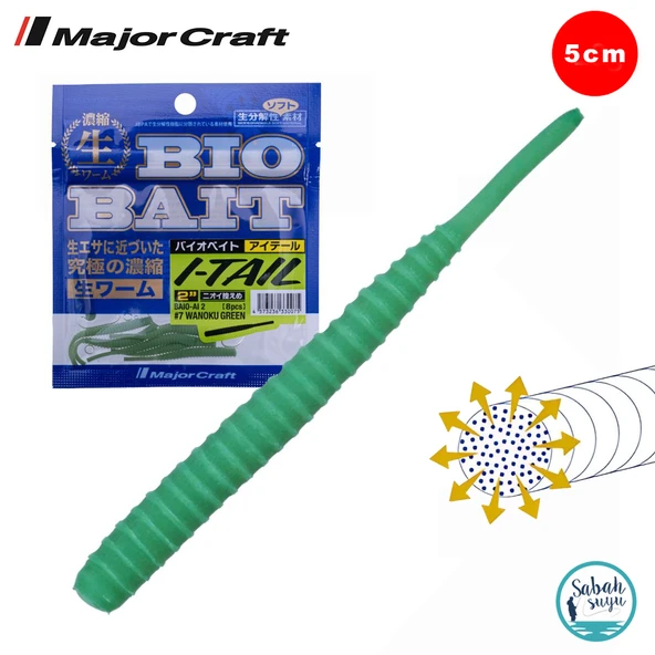 Major Craft Biobait I-Tail Kokulu Silikon 5cm #07 Inner Bay Green (8 Adet) ürün görseli 1