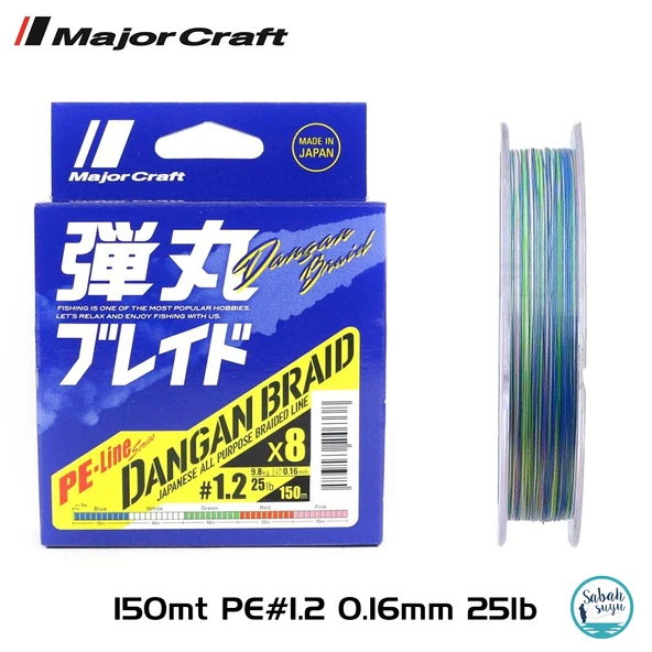 Major Craft Dangan Braid 8X İp Misina PE 1.2 0.16mm 25lb/9.8kg 150mt Multi ürün görseli 1