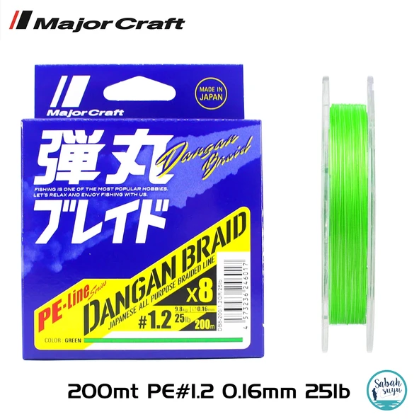 Major Craft Dangan Braid 8X İp Misina PE 1.2 0.16mm 25lb/9.8kg 200mt Yeşil ürün görseli 1