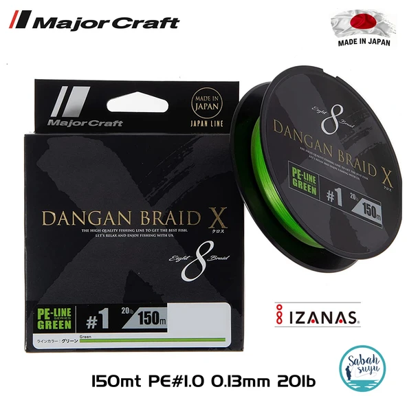 Major Craft Dangan Braid X 8X İp Misina PE 1.0 0.13mm 20lb/9.07kg 150mt Yeşil ürün görseli 1