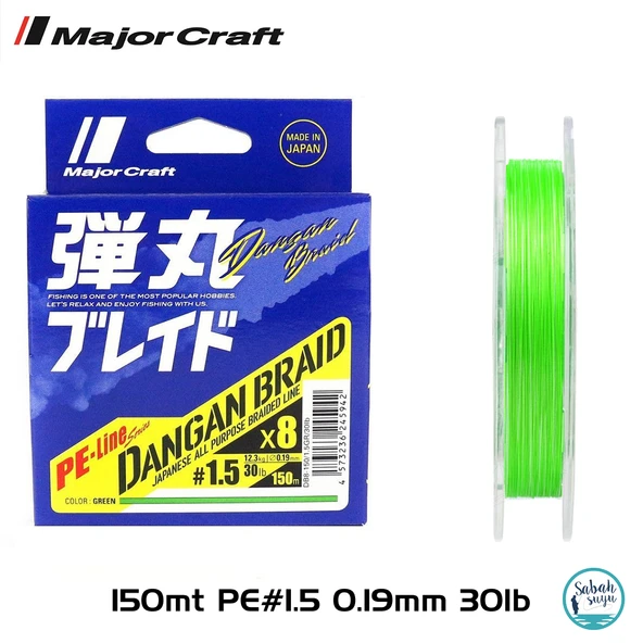 Major Craft Dangan Braid 8X İp Misina PE 1.5 0.19mm 30lb/12.3kg 150mt Yeşil ürün görseli 1