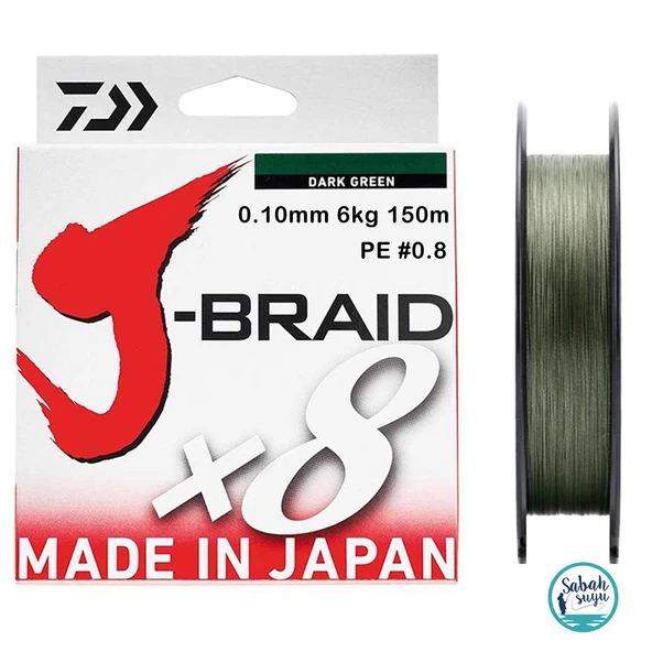 Daiwa J-Braid PE 8X İp Misina 0.10mm 6kg 150mt Koyu Yeşil ürün görseli 1