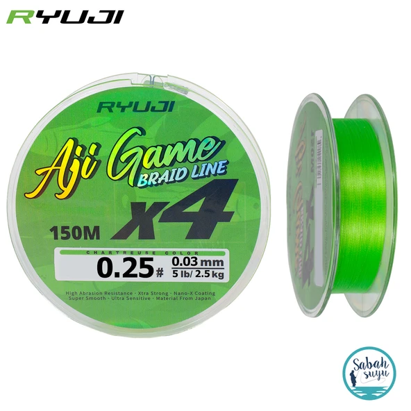 Ryuji Aji Game X4 İp Misina 150mt PE 0.25 0.03mm 2.5kg A.Yeşil ürün görseli 1