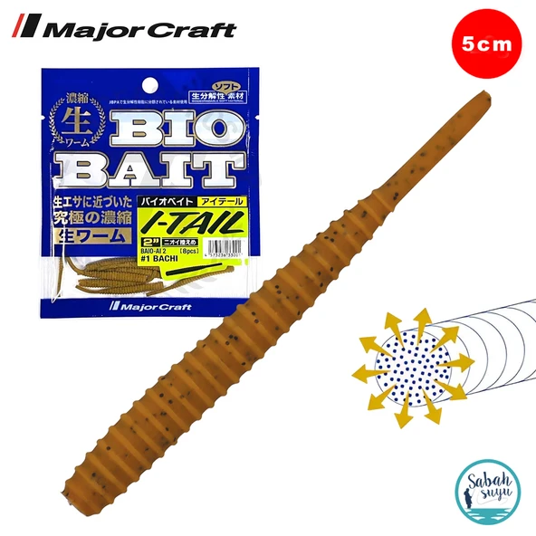 Major Craft Biobait I-Tail Kokulu Silikon 5cm #01 Bachi (8 Adet) ürün görseli 1