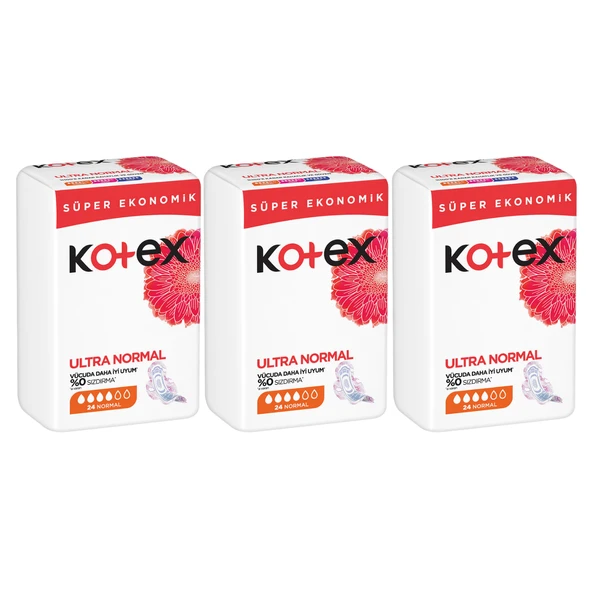 Kotex Ultra Normal Hijyenik Ped 24'lü x 3 Paket (Toplam 72 Ped) Süper Ekonomik Avantaj Paketi ürün görseli 1