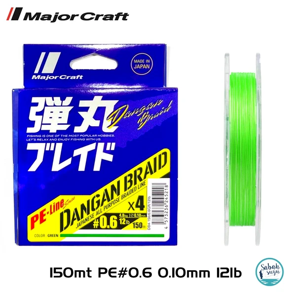 Major Craft Dangan Braid 4X İp Misina PE 0.6 0.10mm 12lb/4.8kg 150mt Yeşil ürün görseli 1