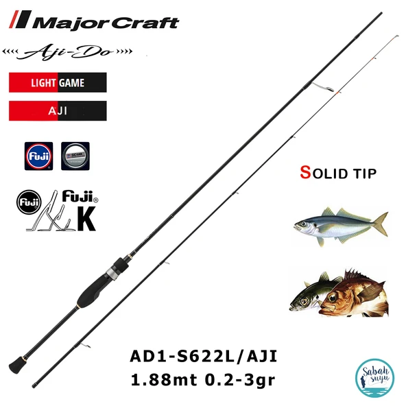 Major Craft 1G Ajido AD1-S622L/AJI Solid 1.88mt 0.2-3gr (2P) LRF Kamış ürün görseli 1