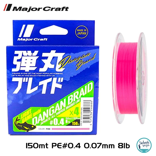 Major Craft Dangan Braid LGS 4X İp Misina PE 0.4 0.07mm 8lb/3.2kg 150mt Pembe ürün görseli 1