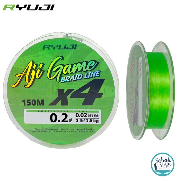 Ryuji Aji Game X4 İp Misina 150mt PE 0.2 0.02mm 1.5kg A.Yeşil ürün görseli 1