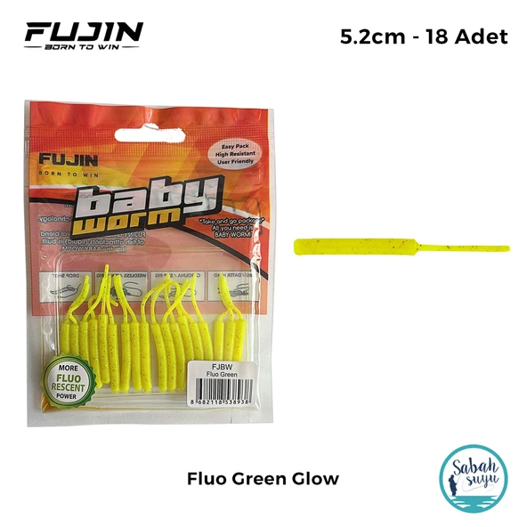Fujin Baby Worm LRF Silikon 5.2 cm Fluo Green Glow (18 Adet) ürün görseli 1