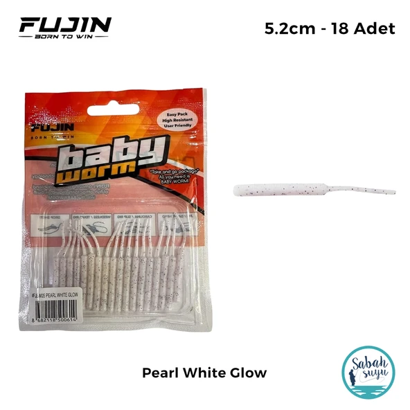Fujin Baby Worm LRF Silikon 5.2 cm Pearl White Glow (18 Adet) ürün görseli 1
