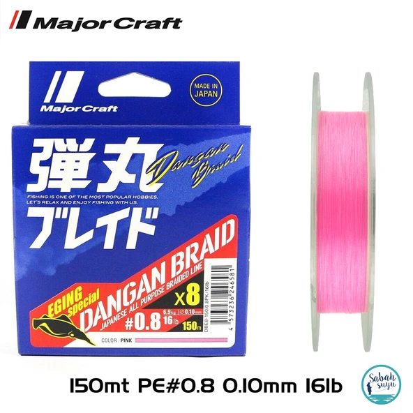 Major Craft Dangan Braid 8X İp Misina PE 0.8 0.10mm 16lb/6.9kg 150mt Pembe ürün görseli 1