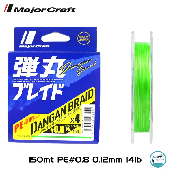 Major Craft Dangan Braid 4X İp Misina PE 0.8 0.12mm 14lb/6.1kg 150mt Yeşil ürün görseli 1