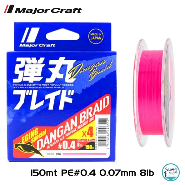 Major Craft Dangan Braid EGI 4X İp Misina PE 0.4 0.07mm 8lb/3.2kg 150mt Pembe ürün görseli 1