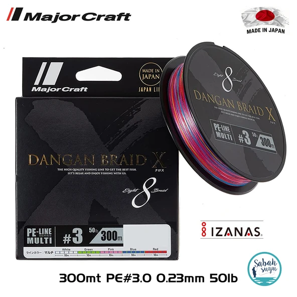Major Craft Dangan Braid X 8X İp Misina PE 3.0 0.23mm 50lb/22.7kg 300mt Multi ürün görseli 1