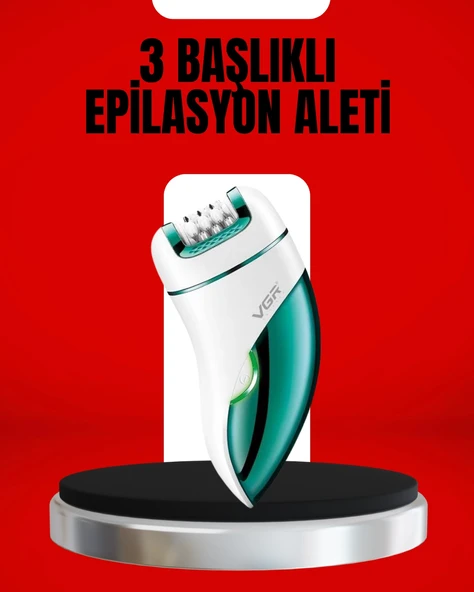 Nevamel® 3'ü 1 Arada Epilatör Su Geçirmez Metal Başlıklı LED Işıklı 90 Dakika Şarjlı ürün görseli 1