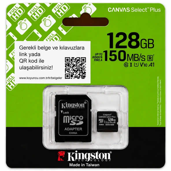 Kingston 128 GB microSD Hafıza Kartı 150 MB/s Class 10 U1 V10 A1 ORJİNAL ÜRÜN ürün görseli 1