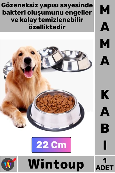 #MamaKabı Kaymaz Kauçuk Tabanlı Dayanıklı Hijyenik Kedi Köpek Paslanmaz Çelik Metal Mama Kabı 22 Cm ürün görseli 1
