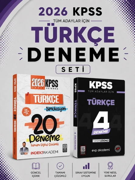 İndeks 2026 KPSS Türkçe 20 Deneme & KPSS Türkçe 4 Deneme EVP Akademi Seti ürün görseli 1