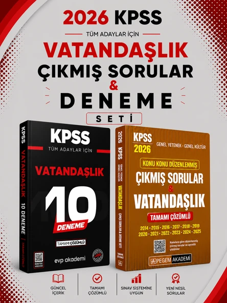 Pegem 2026 KPSS Vatandaşlık Çıkmış Sorular & KPSS Vatandaşlık 10 Deneme EVP Akademi Seti ürün görseli 1