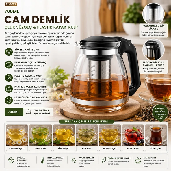 CAM DEMLİK 700ML (5224) - Resim 2