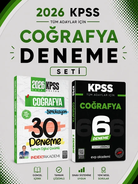 İndeks 2026 KPSS Coğrafya 30 Deneme & KPSS Coğrafya 6 Deneme EVP Akademi Seti ürün görseli 1