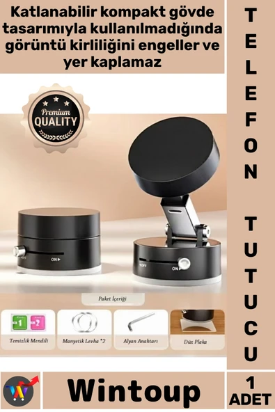 #TelefonTutucu Araç İçi 360 Derece Torpido Cam Uyumlu Vakumlu Mıknatıslı Katlanabilir Telefon Tutucu ürün görseli 1
