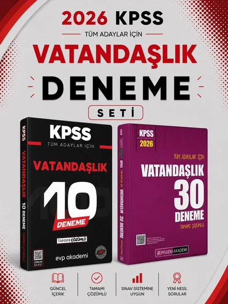 Pegem 2026 KPSS Vatandaşlık 30 Deneme & KPSS Vatandaşlık 10 Deneme EVP Akademi Seti ürün görseli 1
