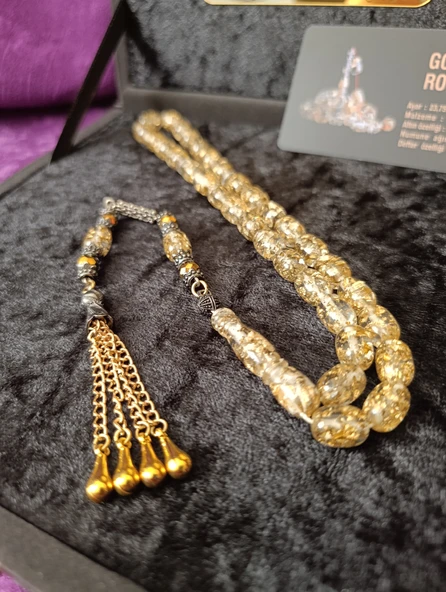 Şeffaf Altın Parçacıklı Tesbih Golden Rosary Sertifikalı Hediye Kutulu ürün görseli 1
