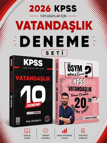 Dizgi Kitap 2026 KPSS Vatandaşlık 20 Deneme & KPSS Vatandaşlık 10 Deneme EVP Akademi Seti ürün görseli 1