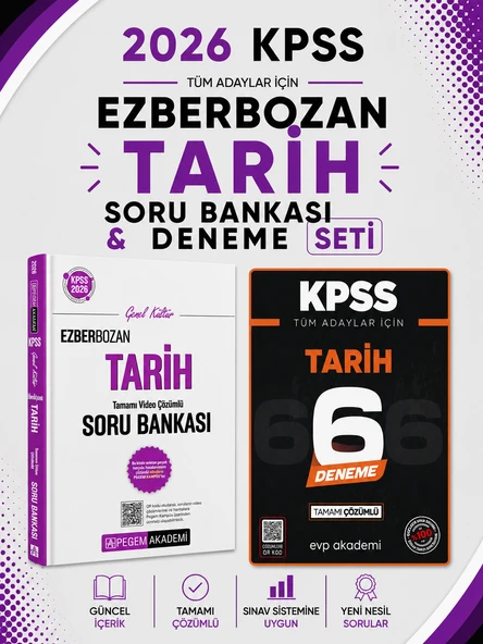 Pegem 2026 KPSS Ezberbozan Tarih Soru Bankası & KPSS Tarih 6 Deneme EVP Akademi Seti ürün görseli 1