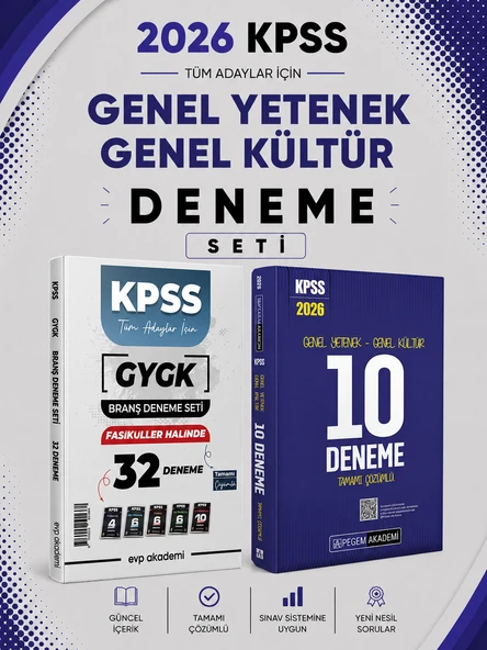 Pegem 2026 KPSS GKGY Tamamı Çözümlü 10 Deneme & EVP Akademi KPSS Tüm Dersler 32 Deneme Seti ürün görseli 1