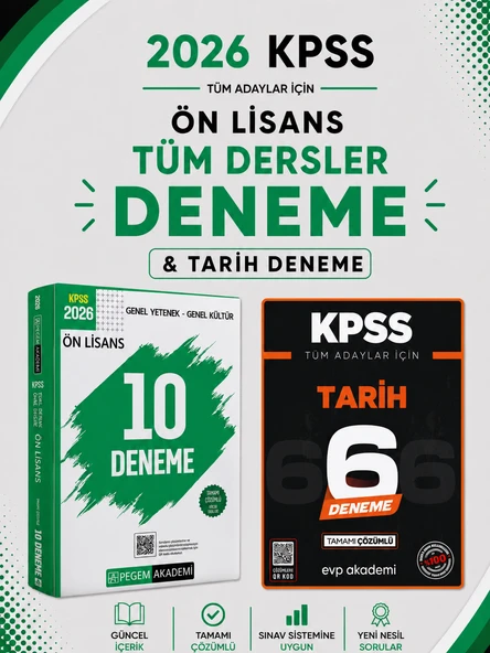 Pegem 2026 KPSS Ön Lisans 10 Deneme & KPSS Tarih 6 Deneme EVP Akademi Seti ürün görseli 1