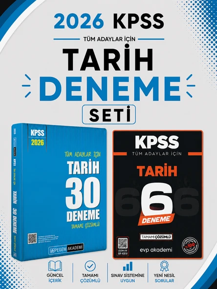 Pegem 2026 KPSS Tarih 30 Deneme & KPSS Tarih 6 Deneme EVP Akademi Seti ürün görseli 1