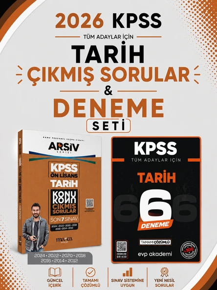 Marka 2026 KPSS Tarih Tüm Sınavlar Çıkmış Sorular & KPSS Tarih 6 Deneme EVP Akademi Seti ürün görseli 1