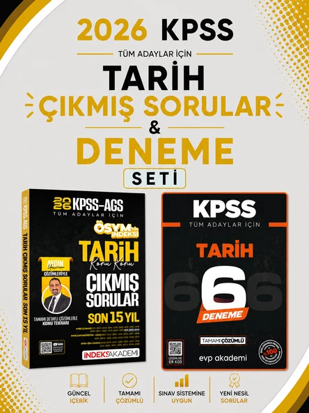 İndeks Akademi 2026 KPSS Tarih Konu Konu Çıkmış Sorular & KPSS Tarih 6 Deneme EVP Akademi Seti ürün görseli 1