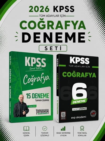 Tonyukuk 2026 KPSS Coğrafya 15 Deneme & KPSS Coğrafya 6 Deneme EVP Akademi Seti ürün görseli 1