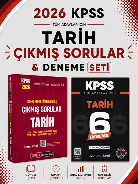 Pegem 2026 KPSS TARİH Çıkmış Sorular & KPSS Tarih 6 Deneme EVP Akademi Seti ürün görseli 1