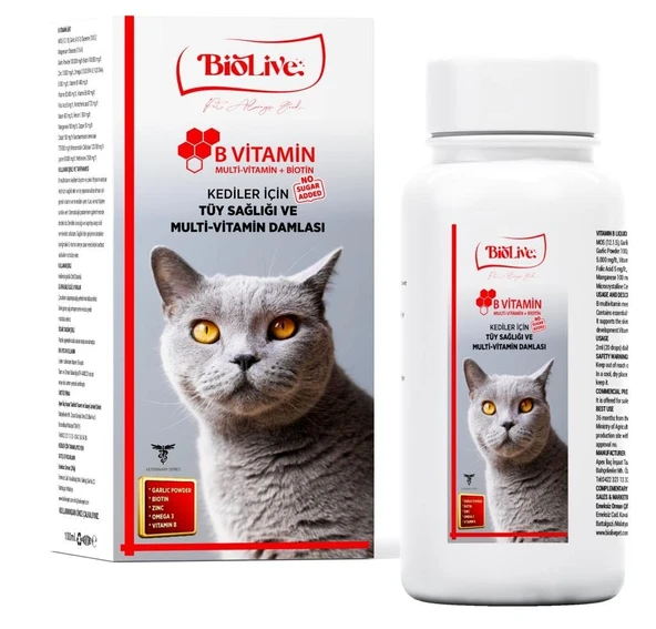 Biolive Kediler İçin B Vitamin + Multivitamin Tüy Sağlığı Likit Vitamin (100 ml) ürün görseli 1